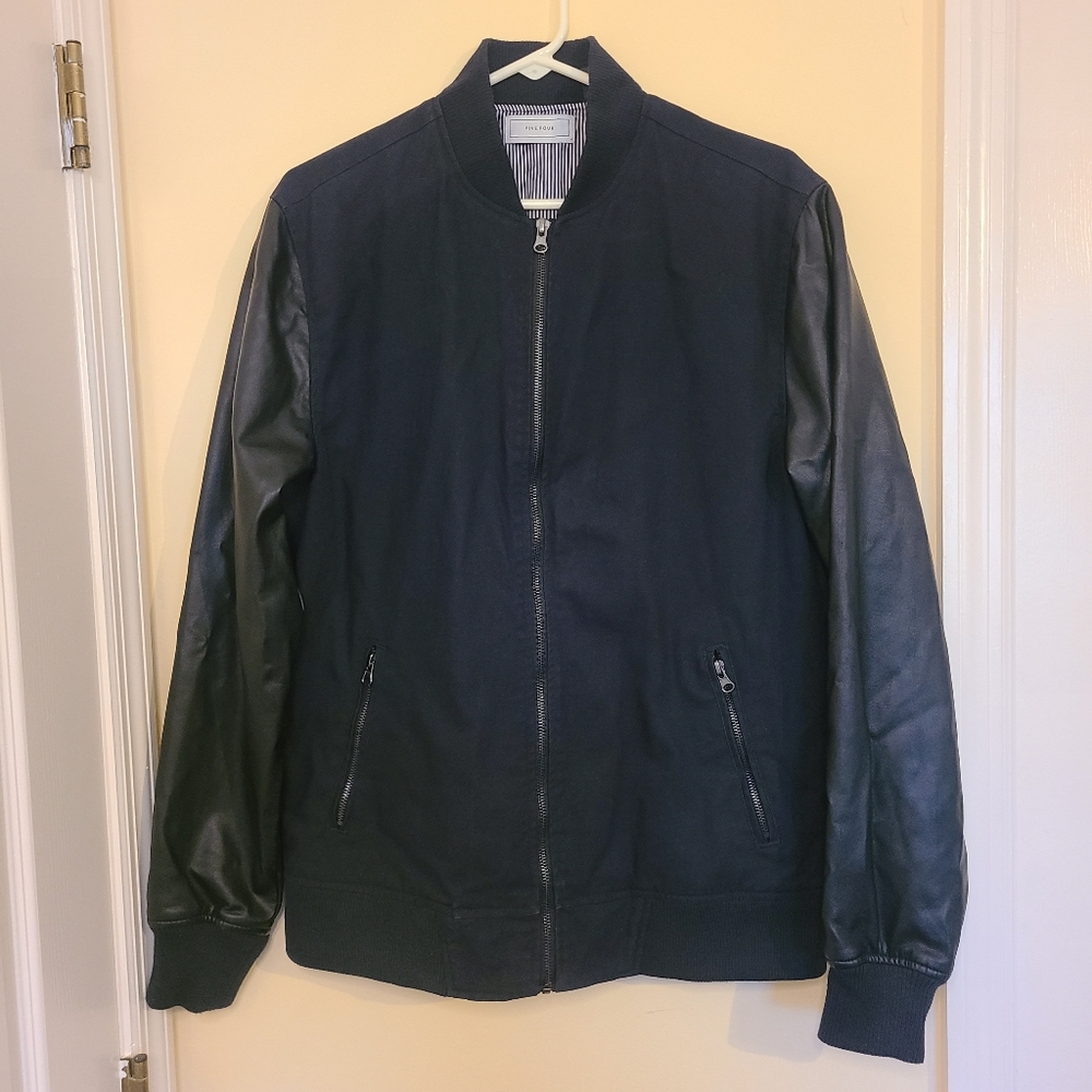 Five Four Black Cotton Jacket Leather Sleeves Medium